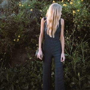 Honey punch long navy white pinstriped jumpsuit